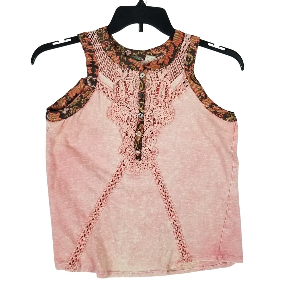 Gimmicks by BKE Tank Top Womens Small Pink Crochet Lace Boho Mixed Media